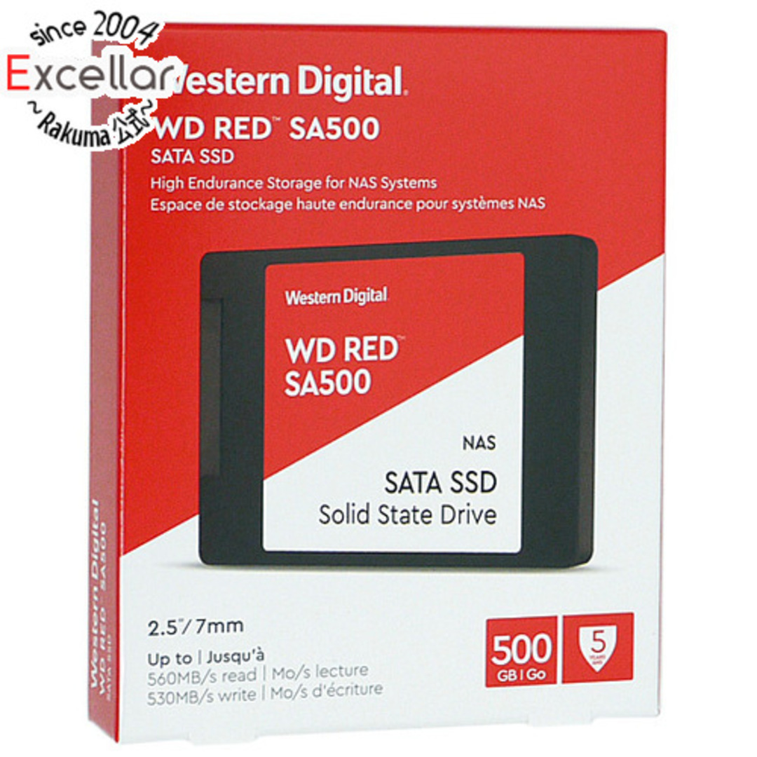 Western Digital(ウエスタンデジタル)のWestern Digital製 SSD WD Red SA500 NAS SATA WDS500G1R0A-EC 500GB スマホ/家電/カメラのPC/タブレット(PC周辺機器)の商品写真