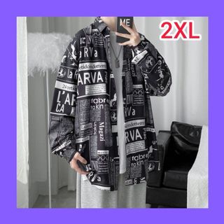 メンズ シャツ 2XL 英字プリント ブラック 長袖 (シャツ)