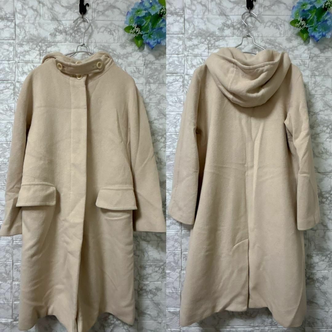 T406【Four Card】レディースカシミアロングコート　ベージュ　L