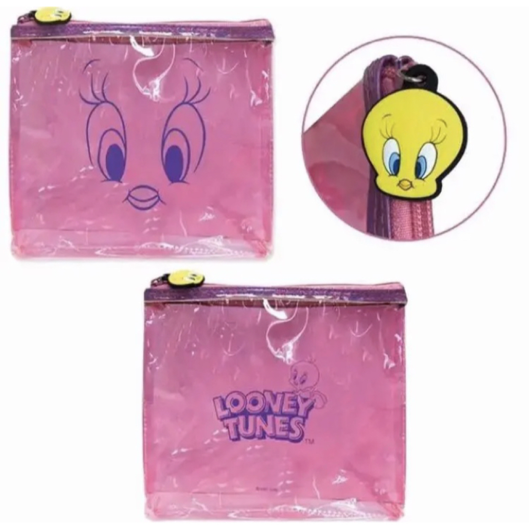 【いいね不要】トゥイーティー ビニールポーチ tweety ピンク エンタメ/ホビーのおもちゃ/ぬいぐるみ(キャラクターグッズ)の商品写真