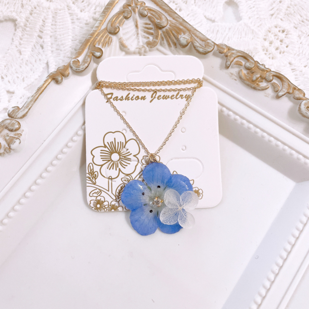 ネモフィラ×紫陽花 ネックレス ハンドメイドのアクセサリー(ネックレス)の商品写真