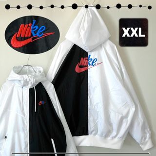 ナイキ(NIKE)のNIKE★アシンメトリー/ナイロンジャケット★フーディ★筆記体ロゴ★メンズXXL(ナイロンジャケット)