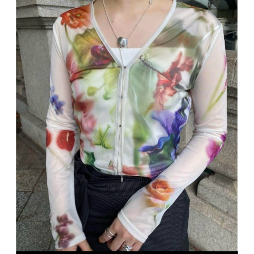Ameri VINTAGE(アメリヴィンテージ)の2WAY SMOKE FLOWER SHEER TOP レディースのトップス(カットソー(長袖/七分))の商品写真