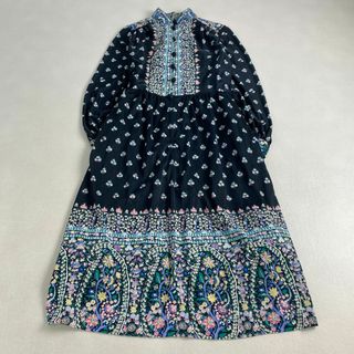 ヴィンテージ(VINTAGE)のヴィンテージ　ロングワンピース　花柄　レトロ　ストレッチ素材　黒　かわいい　9 (ロングワンピース/マキシワンピース)
