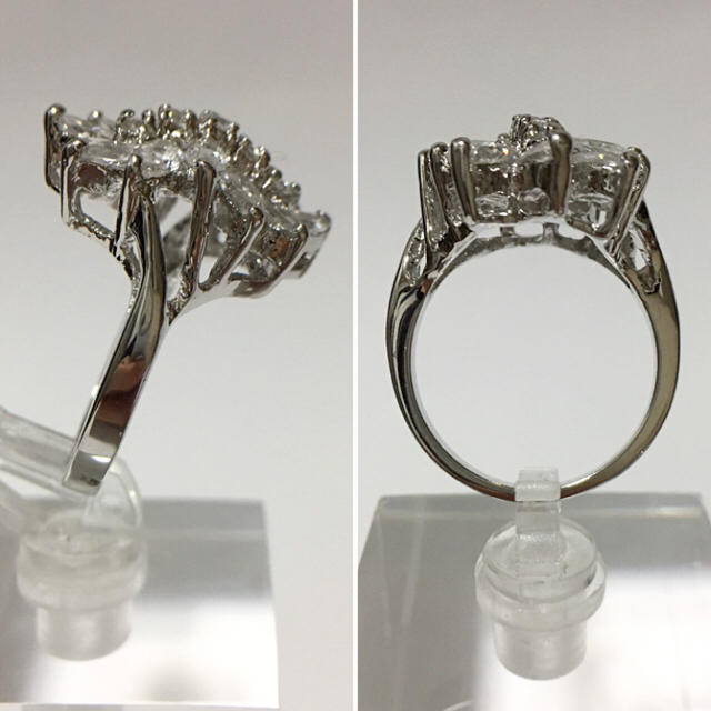 【美品】プラチナカラー ダイヤモンド風イミテーションリング レディースのアクセサリー(リング(指輪))の商品写真