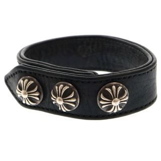 クロムハーツ(Chrome Hearts)のCHROME HEARTS クロムハーツ 3BTN 2SNP クロスボール 3ボタン2スナップ レザーブレスレット ブラック/シルバー BCA123(ブレスレット)