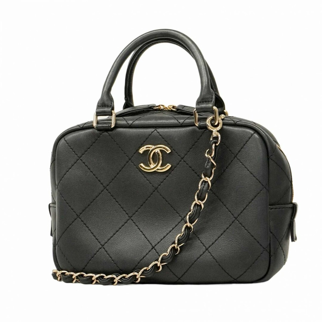 CHANEL - ★SALE【5de6399】シャネル ハンドバッグ マトラッセ チェーンショルダー ラムスキン ブラック ゴールド金具【中古】レディース