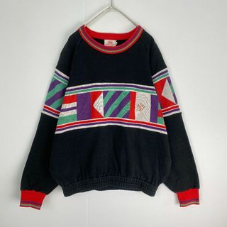 VINTAGE - ヴィンテージ　スウェット　デザイン　柄　異素材　古着　お洒落　メンズ　L相当