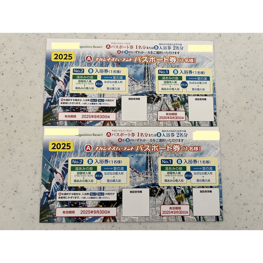 ナガシマスパーランドパスポート券 2枚 チケットの施設利用券(遊園地/テーマパーク)の商品写真