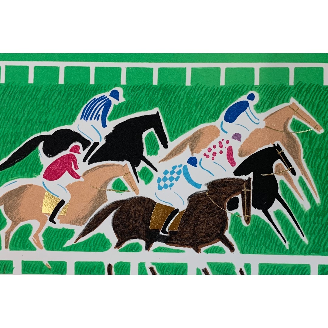 セルジュ・ラシス「レース」リトグラフ　箔押し　作家直筆サイン　版画　馬　乗馬