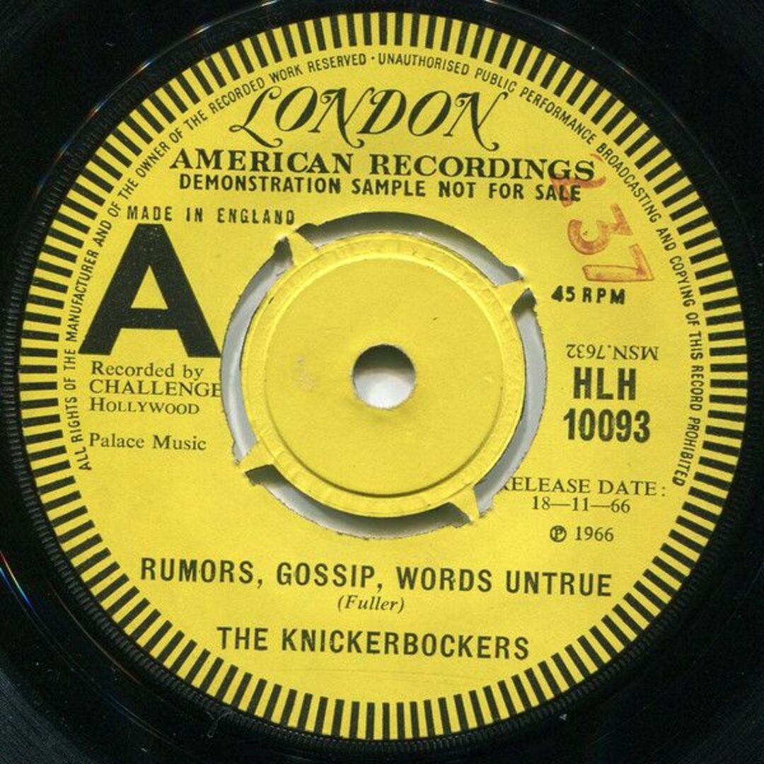 英7" The Knickerbockers Rumors, Gossip, Words Untrue HLH10093 London American Recordings /00080 エンタメ/ホビーのエンタメ その他(その他)の商品写真