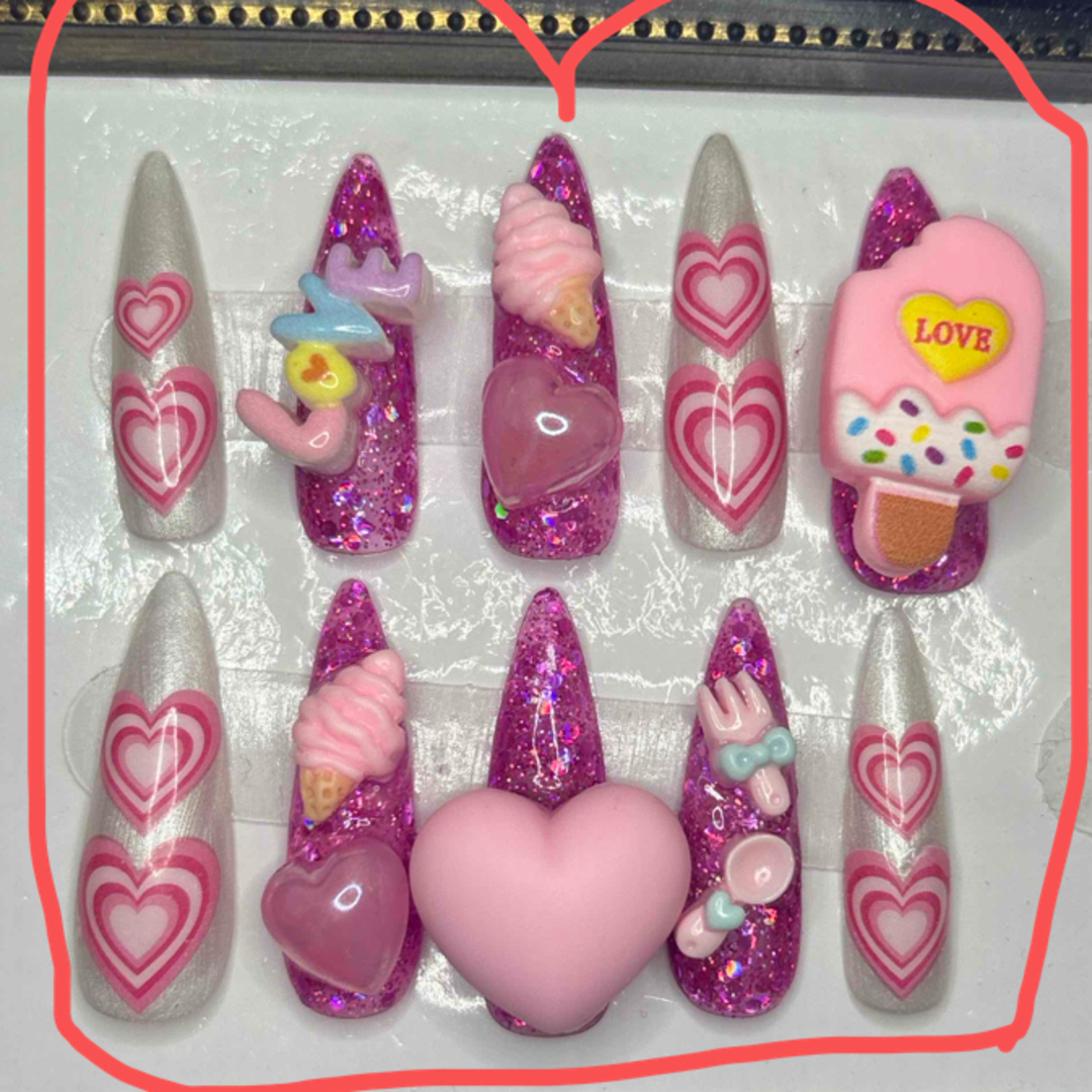 nail No.793 キッズサイズ 推しカラー ピンク 原宿系 コスメ/美容のネイル(つけ爪/ネイルチップ)の商品写真