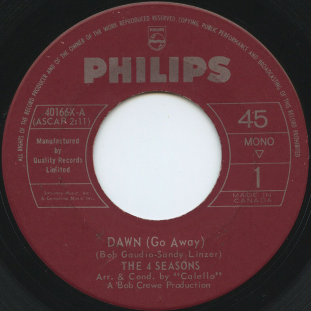 加7" The Four Seasons Dawn (Go Away) / No Surfin Today 40166X Philips /00080 エンタメ/ホビーのエンタメ その他(その他)の商品写真