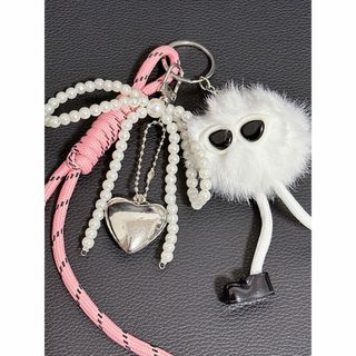 じゃらじゃらキーホルダー ファー ホワイト×ピンク(キーホルダー)