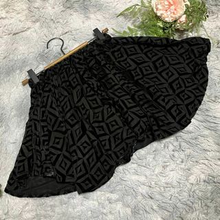 rienda - 【rienda】幾何学模様 スカパン　フレアショートパンツ 黒 S