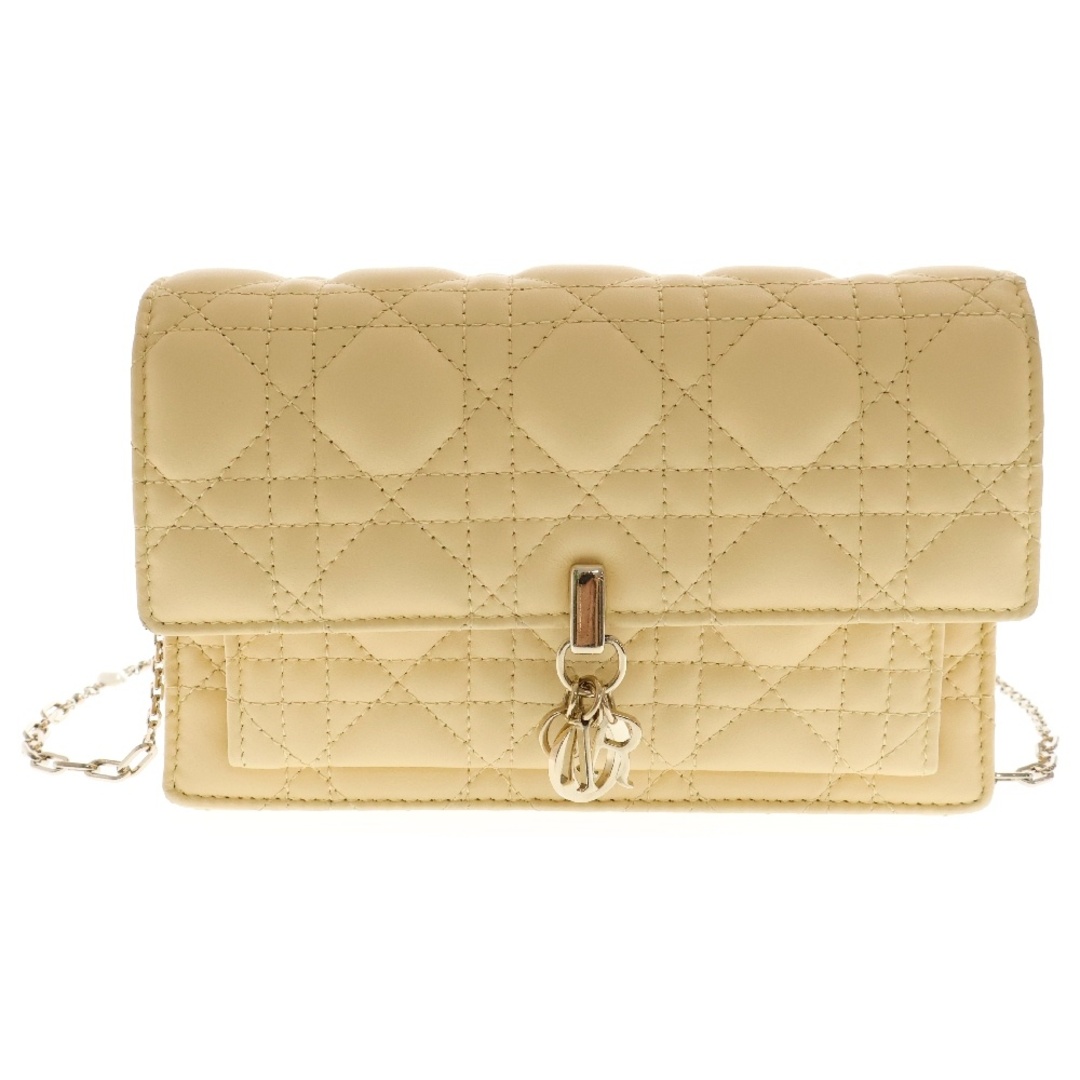 Christian Dior - Christian Dior クリスチャンディオール カナージュ レザーチェーンウォレット ショルダーバッグ イエロー