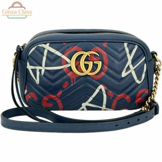 グッチ(GUCCI)のGUCCI グッチ GGマーモント ゴースト チェーンショルダーバッグ レザー ブルー 447632 520981 カメラバッグ 斜め掛け レデイース ginzaclass(ショルダーバッグ)