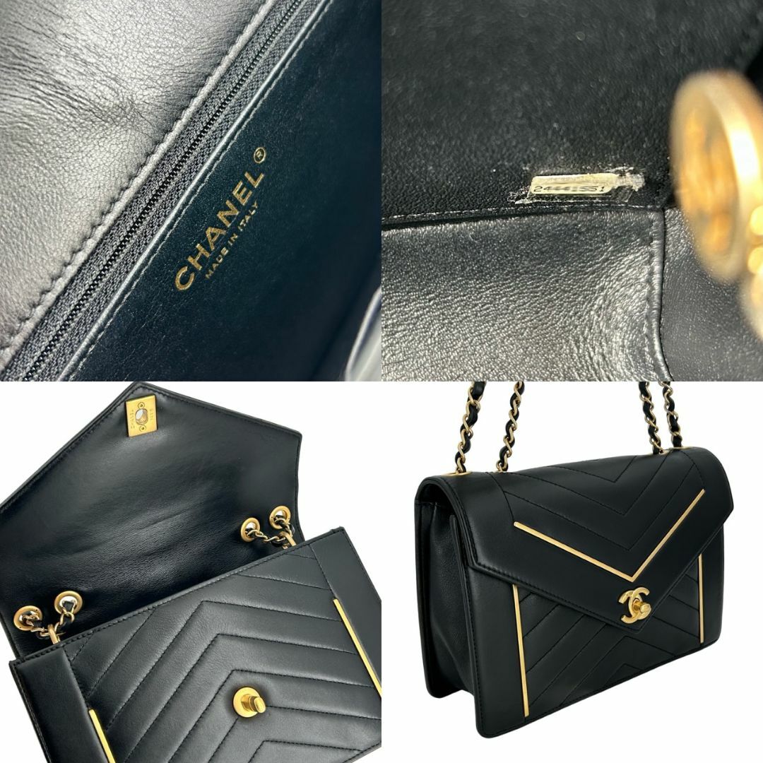 CHANEL(シャネル)のCHANEL シャネル シェブロン Vステッチ 2WAY チェーンショルダーバッグ カーフスキン ブラック ゴールド金具 24番台（2018年頃） レディース 斜め掛け 肩掛け クロスボディー Ginza Class Luxury Shop レディースのバッグ(ショルダーバッグ)の商品写真