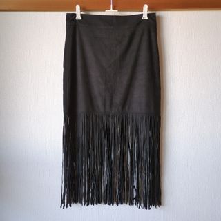 バラク(Barak)のBARAK 黒いフリンジ付きタイトスカート(ロングスカート)