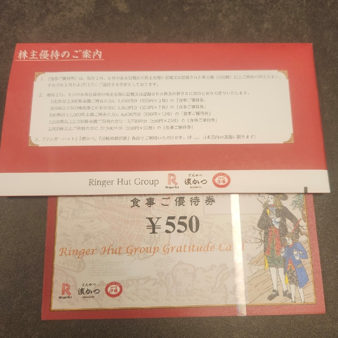 リンガーハット 株主優待 5500円分(10枚) チケットの優待券/割引券(レストラン/食事券)の商品写真