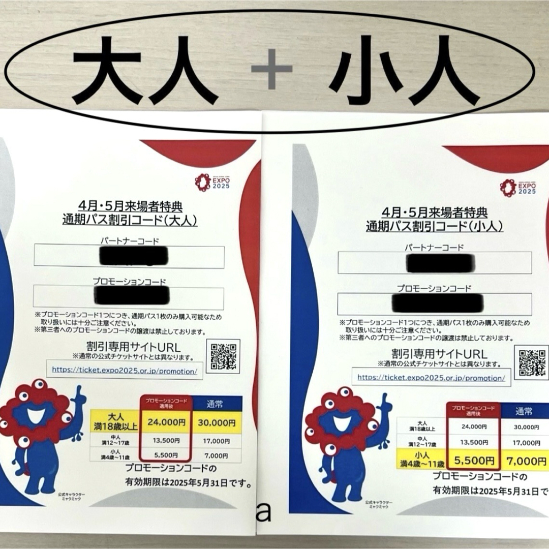 万博 通期パス 割引コード 2枚 チケットの優待券/割引券(その他)の商品写真