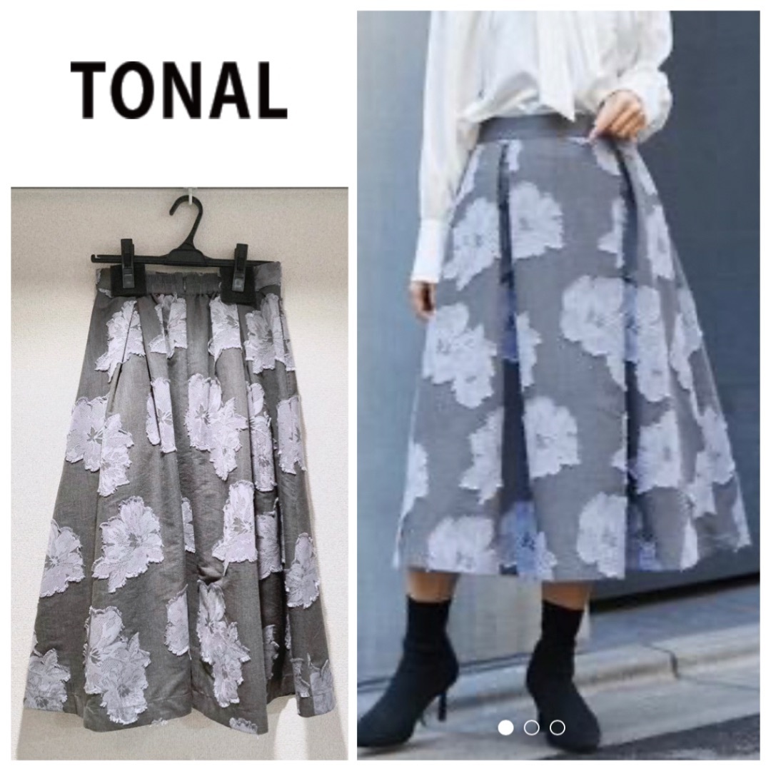 TONAL - 美品✨TONAL フラワーJQタックフレアスカート 36