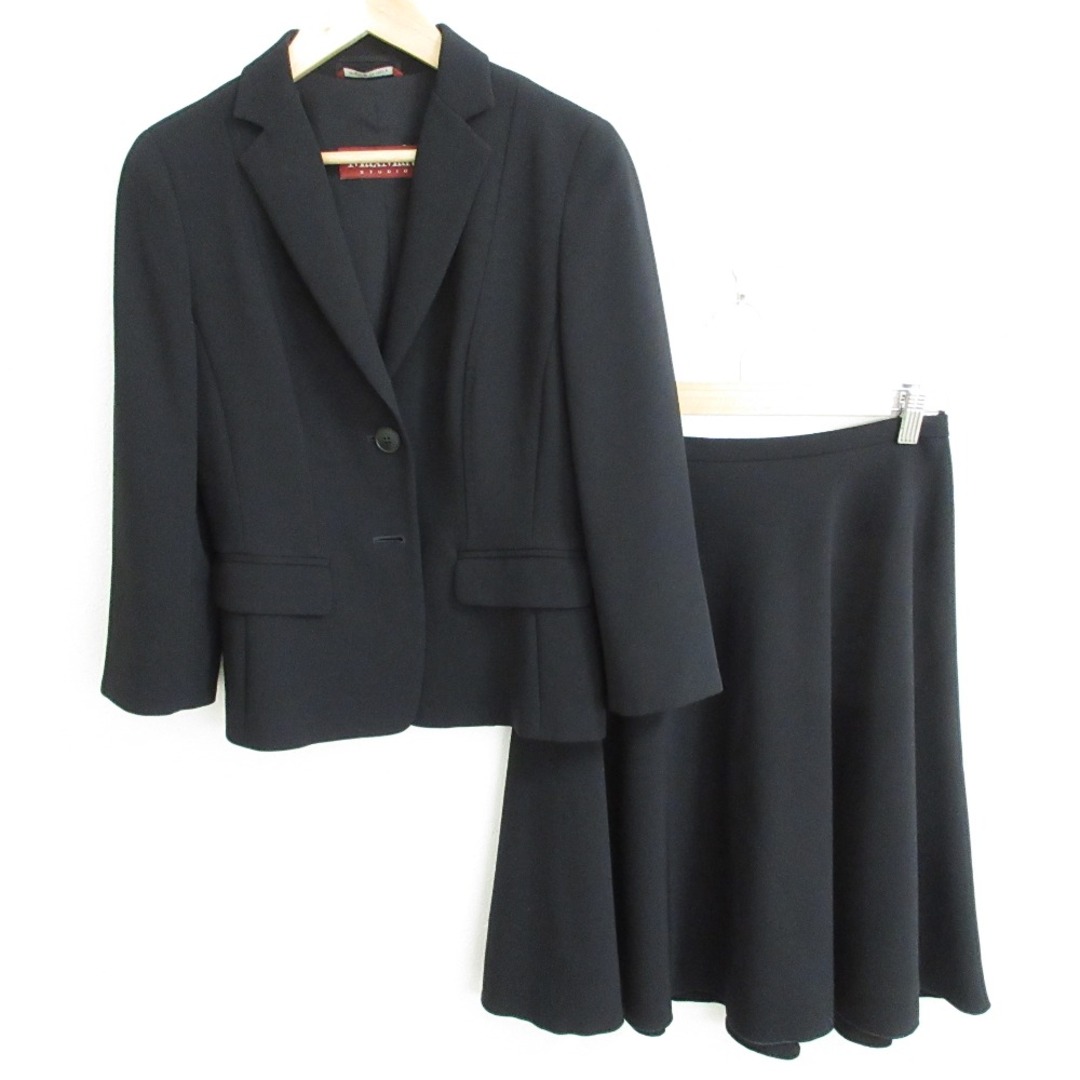 美品 Max Mara STUDIO マックスマーラステュディオ シングルジャケット+ひざ丈スカート セットアップ スーツ 38/36 ブラック レディース 古着 中古 USED