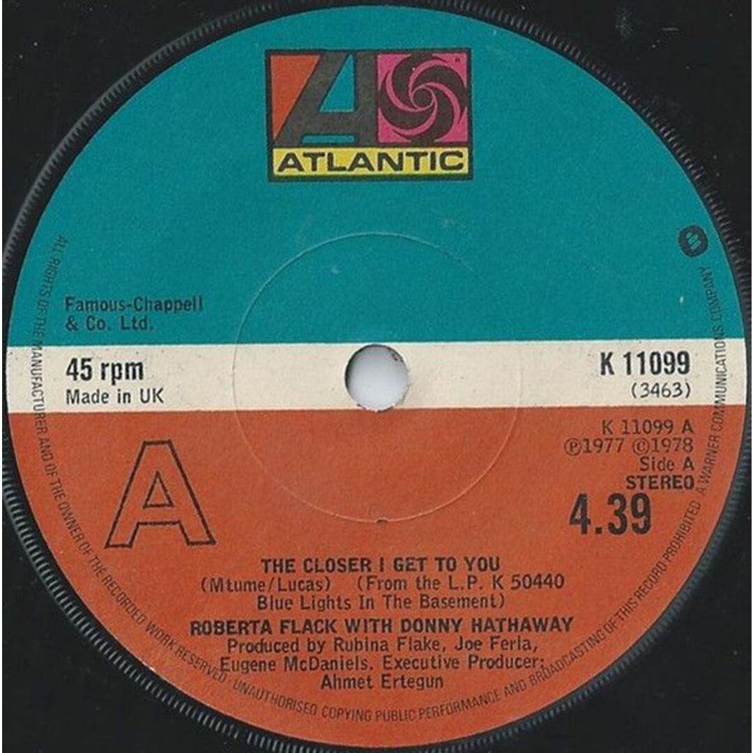 英7" Roberta Flack, Donny Hathaway The Closer I Get To You K11099 Atlantic, Atlantic /00080 エンタメ/ホビーのエンタメ その他(その他)の商品写真