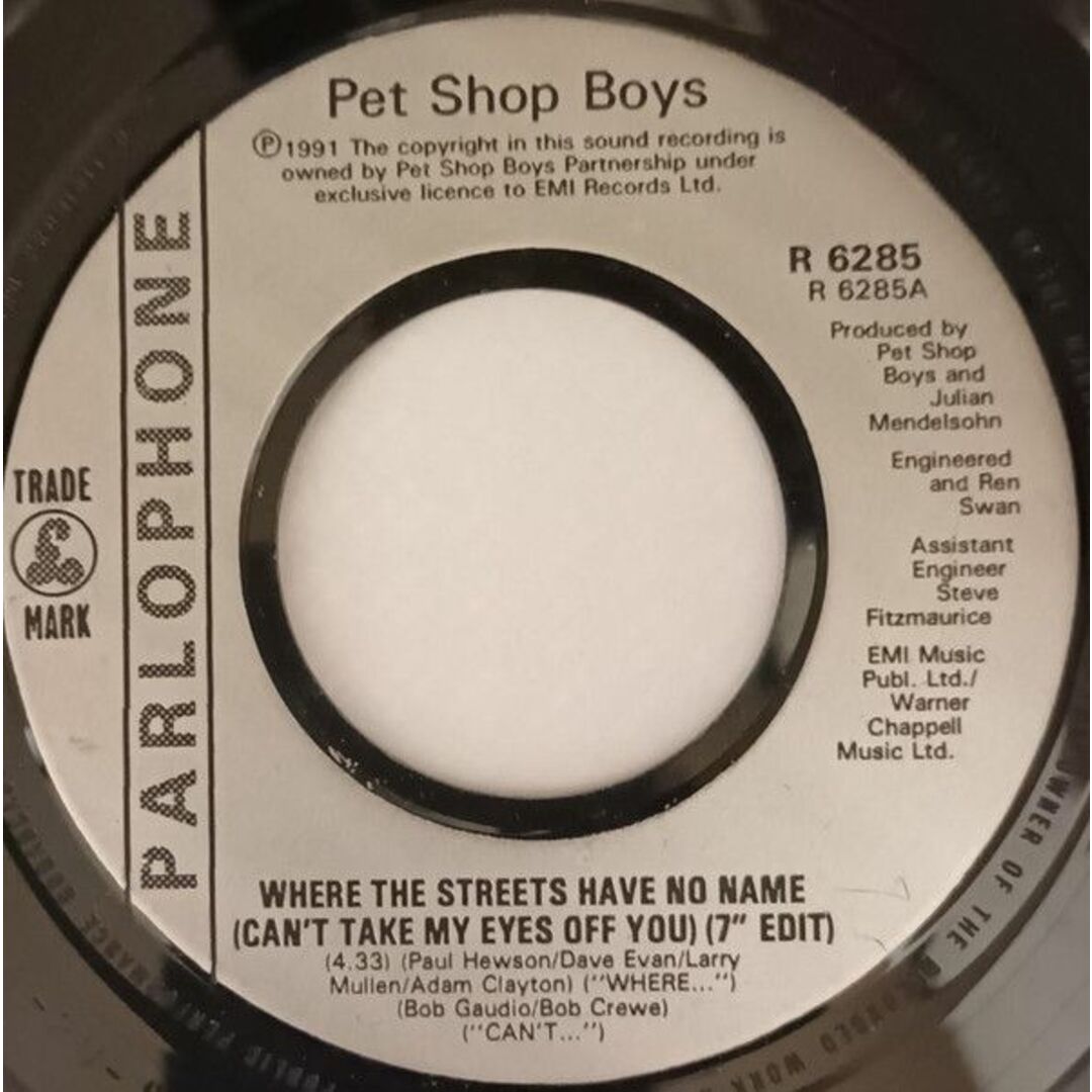 英7” Pet Shop Boys Where The Streets Have No Name (Cant Take My Eyes Off You) (7” Edit) R6285 Parlophone /00080 エンタメ/ホビーのエンタメ その他(その他)の商品写真