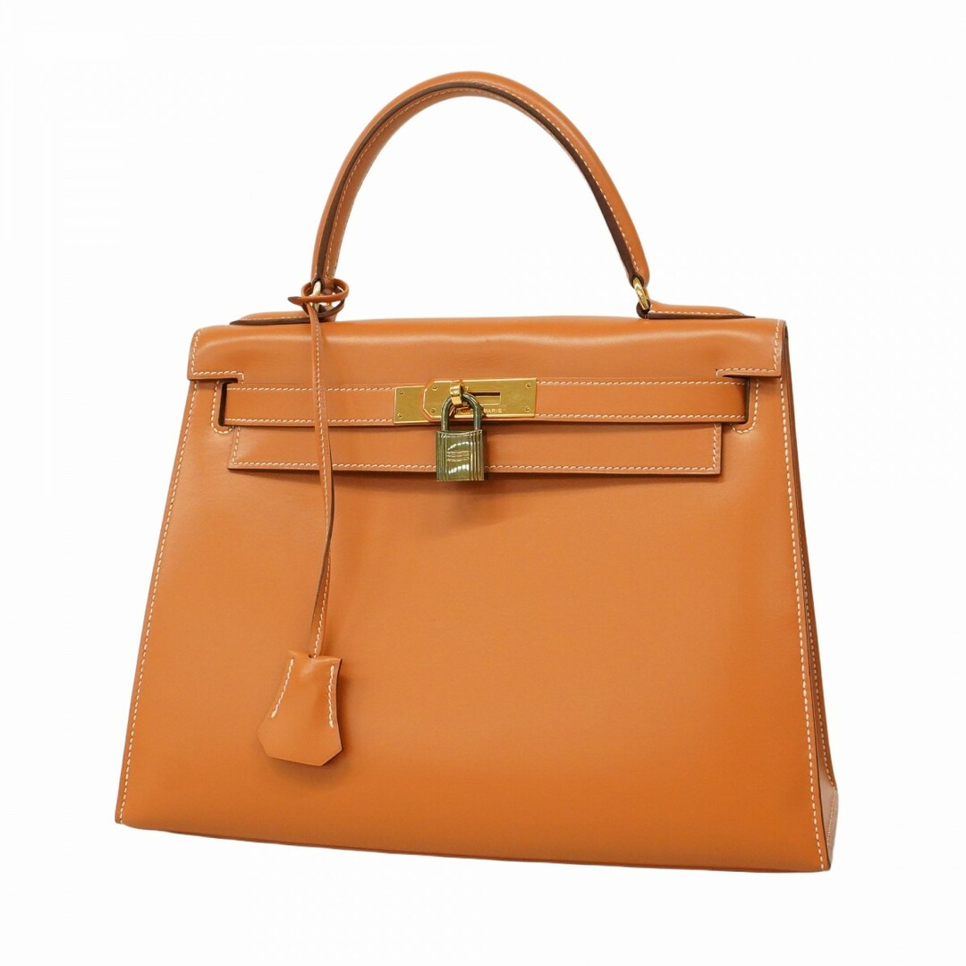 HERMES - ★SALE【5ea0169】エルメス ハンドバッグ ケリー28 ボックスカーフ ナチュラル ゴールド金具 ○Q刻印【中古】レディース