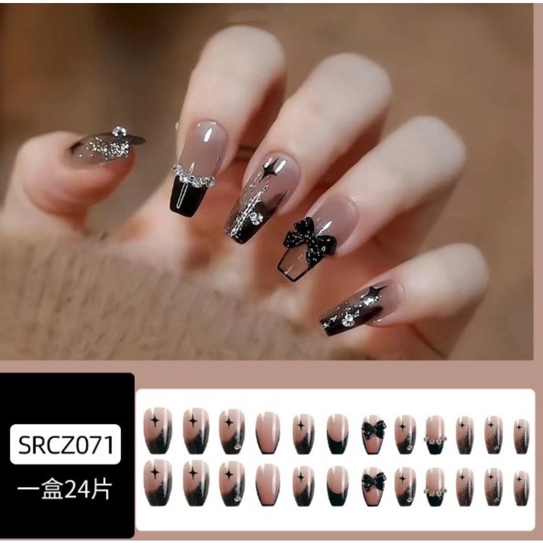ネイルチップ つけ爪 韓国 おしゃれ 人気 残り僅か ブラック系 大人 コスメ/美容のネイル(つけ爪/ネイルチップ)の商品写真