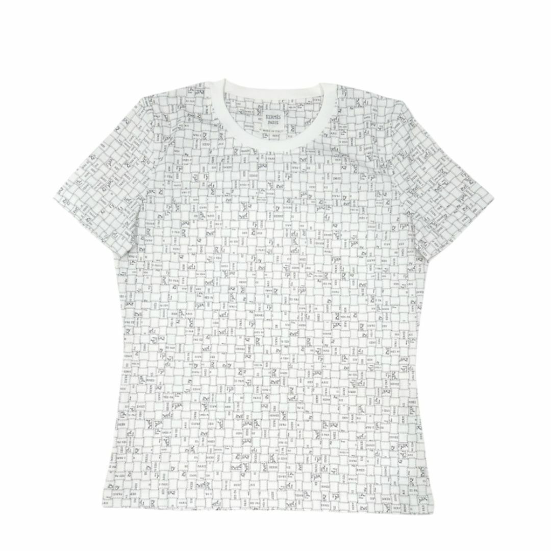 HERMES - 【新品】HERMES 　エルメス　Tシャツ ボルディック カットソー 総柄 ショートスリーブ 半袖 コットン トップス レディース イタリア製 ＃36 ホワイト 【ブランドギャラリー東心斎橋店】