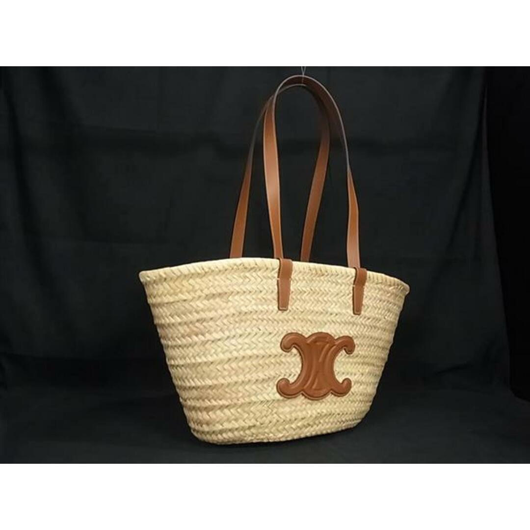 CELINE - ■新品同様■ CELINE セリーヌ トリオンフ クラシック パニエ ラフィア×レザー トートバッグ ショルダー 肩掛け ブラウン系 FM7877