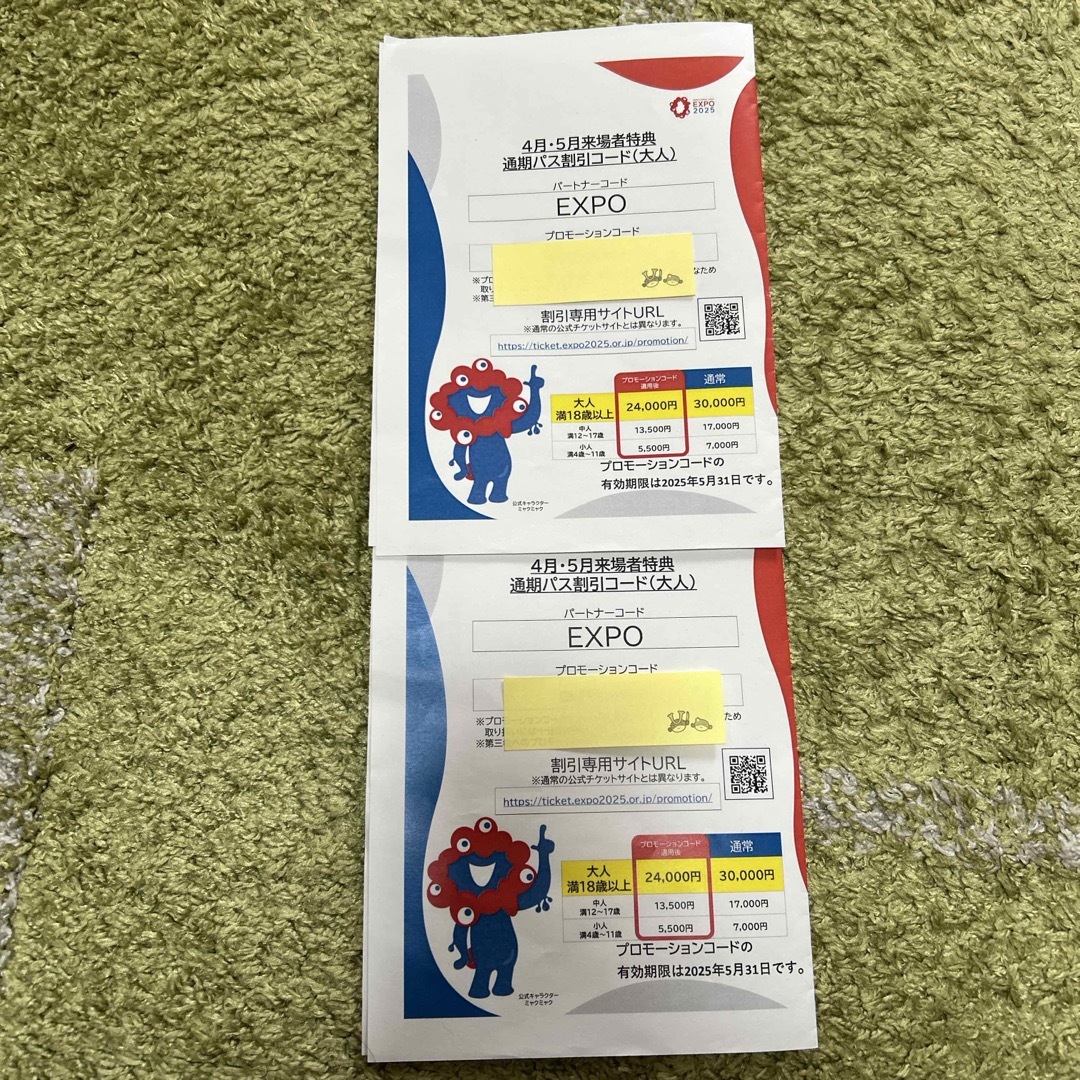 大阪万博通期パス割引コード(大人) 2枚 チケットのチケット その他(その他)の商品写真