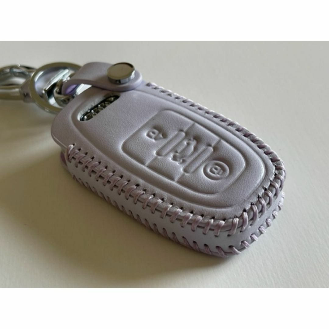 牛革 ぴったりフィット アウディ スマートキーケース A前期 パステルパープル1 自動車/バイクの自動車(車内アクセサリ)の商品写真