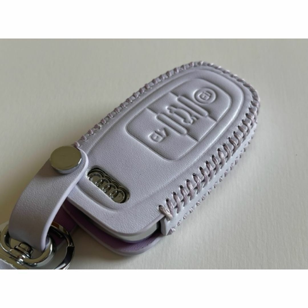 牛革 ぴったりフィット アウディ スマートキーケース A前期 パステルパープル1 自動車/バイクの自動車(車内アクセサリ)の商品写真