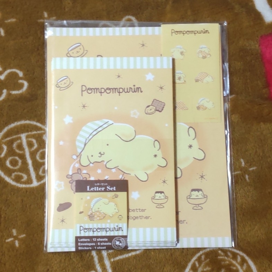 ポムポムプリン(ポムポムプリン)のサンリオ ポムポムプリン レターセット もふもふ毛布のねむねむ ハンドメイドの文具/ステーショナリー(カード/レター/ラッピング)の商品写真