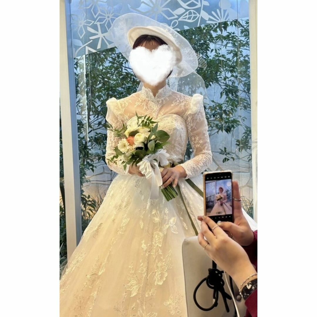 実例写真！ボレロ 長袖 クラシカル 花嫁/ウェディングドレス 流れる透け花レース