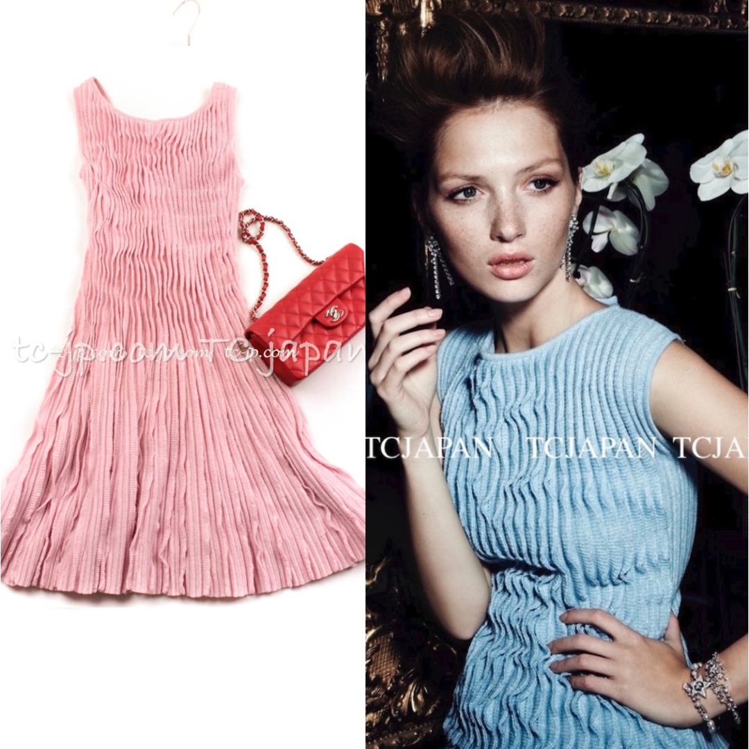 CHANEL - 48万 シャネル ワンピース CHANEL ピンク カシミア CHANEL - 48万 シャネル ワンピース CHANEL ピンク カシミア