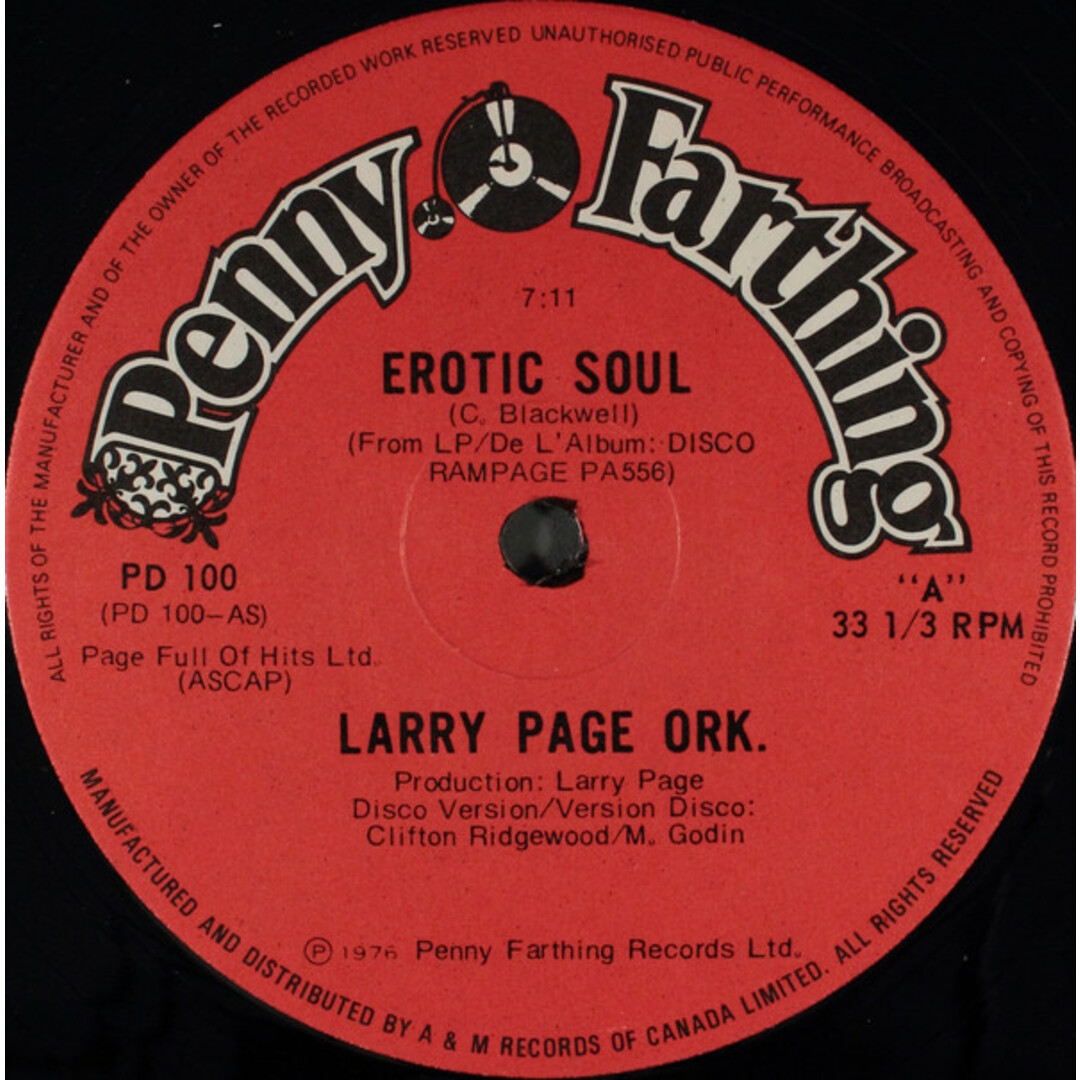 加12” Larry Page Orchestra / Loving Erotic Soul / Im Hooked On You PD100 Penny Farthing /00250 エンタメ/ホビーのエンタメ その他(その他)の商品写真