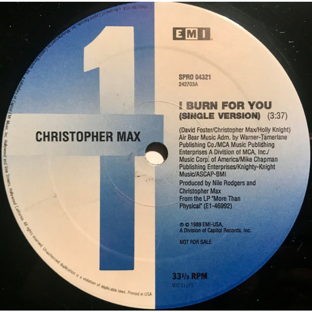 米12" Christopher Max I Burn For You SPRO04321 EMI USA /00250 エンタメ/ホビーのエンタメ その他(その他)の商品写真
