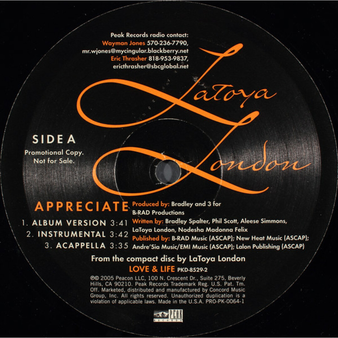 米12" Latoya London, Black Thought Appreciate PROPK00641 Peak Records /00250 エンタメ/ホビーのエンタメ その他(その他)の商品写真