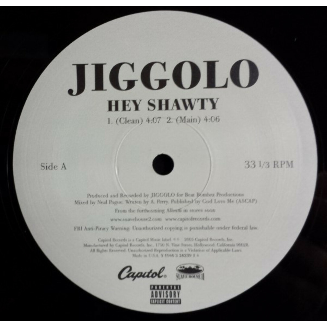 米12” Jiggolo Hey Shawty Y094633823914 Capitol Records /00250 エンタメ/ホビーのエンタメ その他(その他)の商品写真