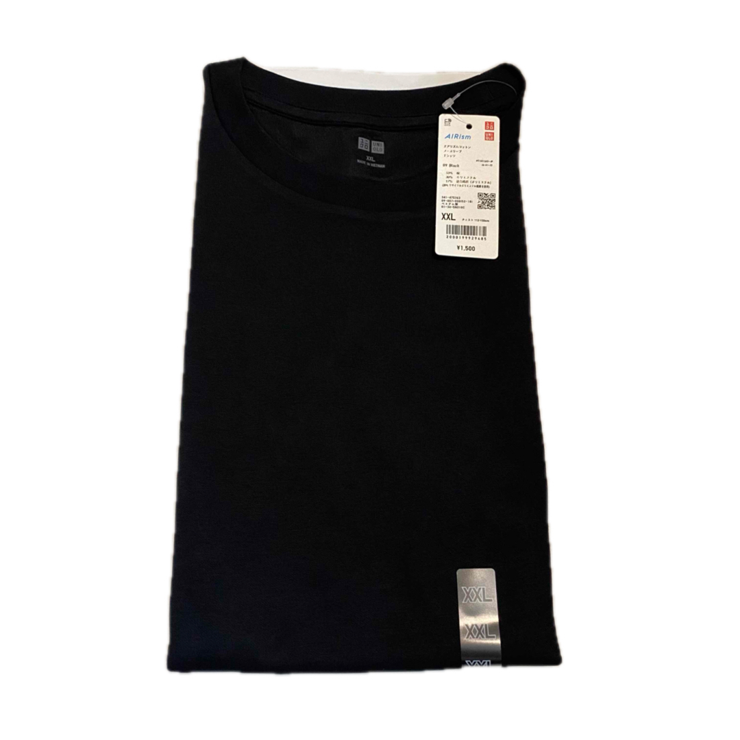 UNIQLO(ユニクロ)の新品タグ付き ユニクロ エアリズムコットンノースリーブTシャツ 黒 XXL メンズのトップス(Tシャツ/カットソー(半袖/袖なし))の商品写真