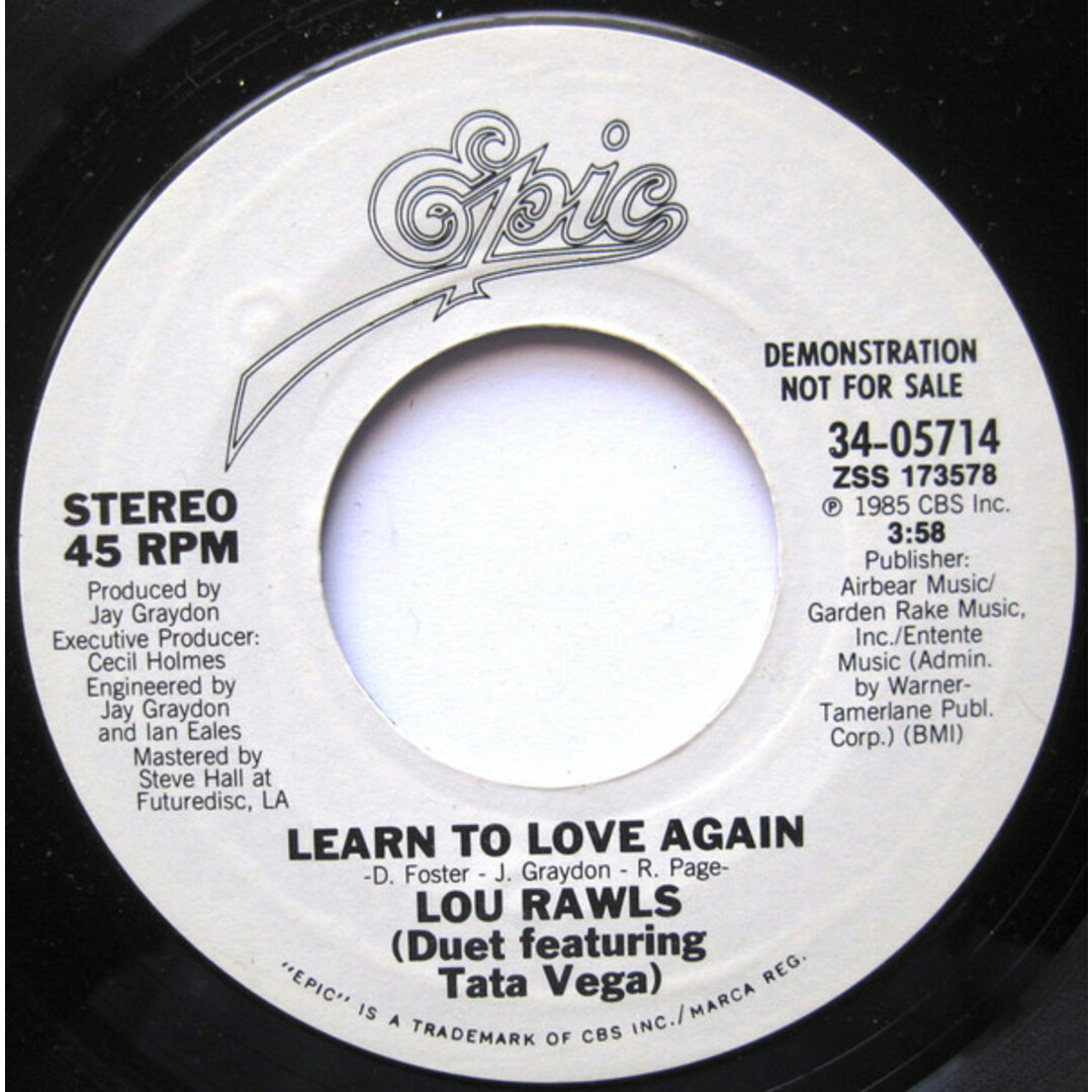 米7" Lou Rawls, Tata Vega Learn To Love Again 3405714PROMO Epic /00080 エンタメ/ホビーのエンタメ その他(その他)の商品写真