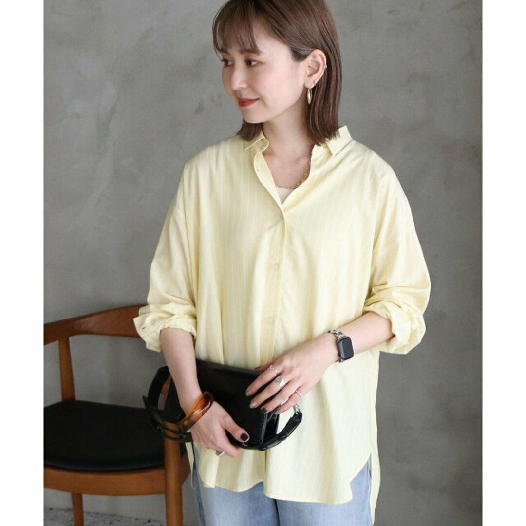 AMERICAN HOLIC(アメリカンホリック)の【ストライプイエロー】サラックールバックタックシャツ レディースのトップス(シャツ/ブラウス(長袖/七分))の商品写真