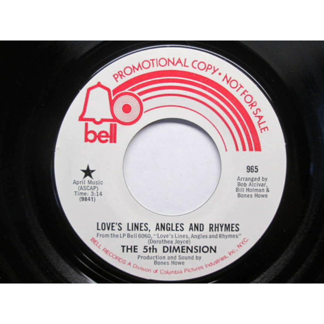 米7" Fifth Dimension Loves Lines, Angles And Rhymes 965PROMO Bell Records /00080 エンタメ/ホビーのエンタメ その他(その他)の商品写真