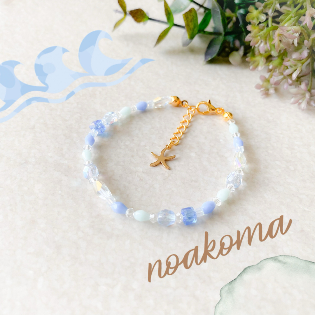 noakoma＊stone - water blue ブレスレット 海 水色 青 ハンドメイドのアクセサリー(ブレスレット/バングル)の商品写真