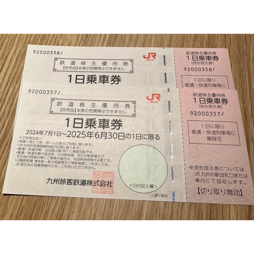 JR九州 鉄道株主優待券 1日乗車券 2枚綴り チケットの優待券/割引券(その他)の商品写真