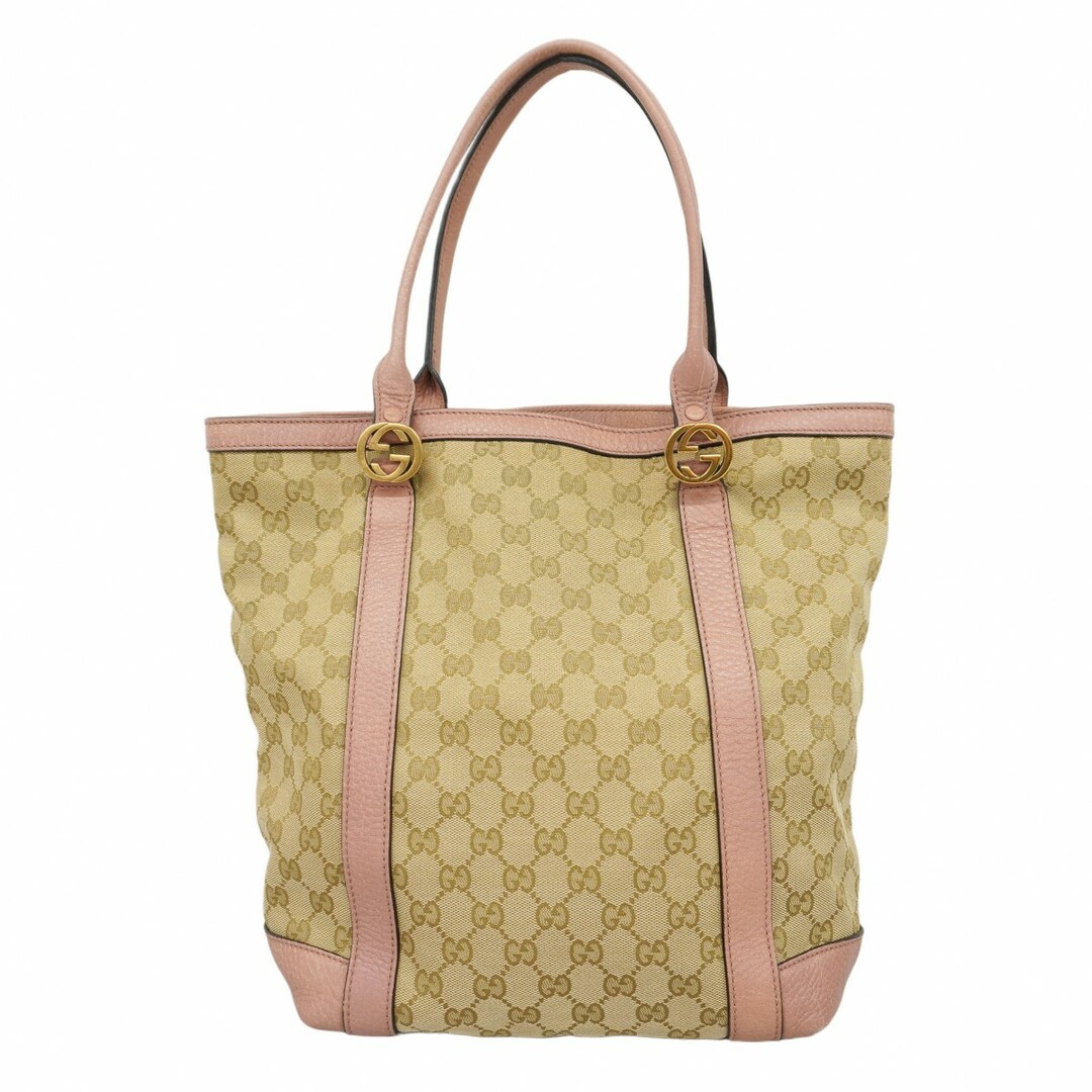 GUCCI - ★SALE【5ea0602】グッチ トートバッグ GGキャンバス 842591 キャンバス ベージュ ピンク ゴールド金具【中古】レディース
